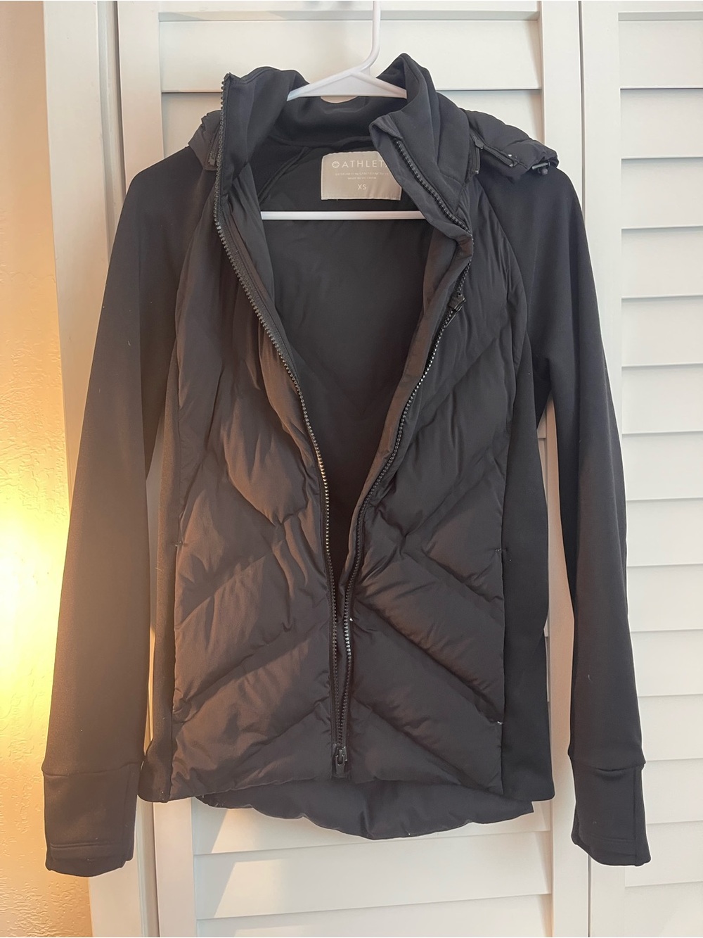 Athleta Black Quilted Hybrid Hoodie Jacket